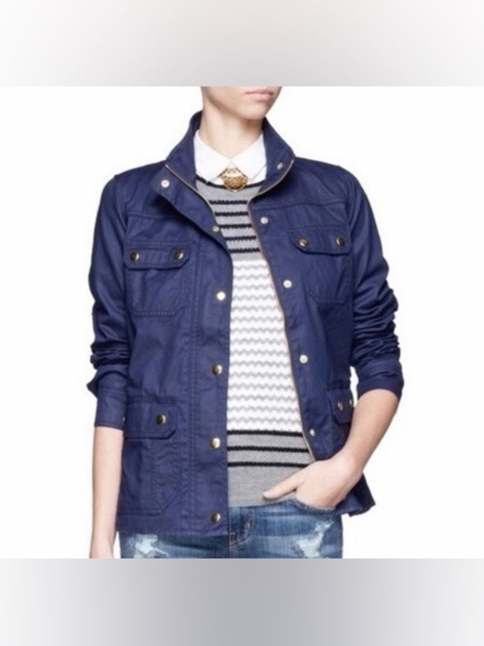J.Crew Women’s Waxed Utility Field Jacket | Navy | 100% Cotton | Small